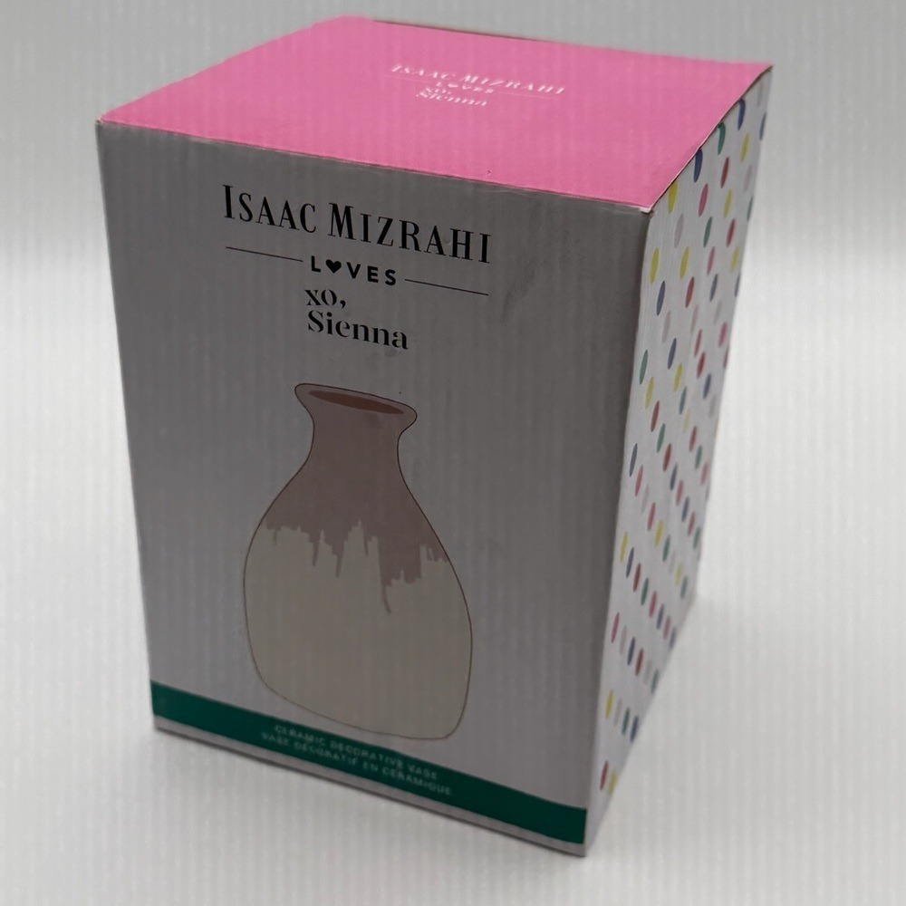 Isaac Mizrahi Loves Xo Sienna Vase Ceramic Pottery Cream Hand Dipped Pink Glaze - Picture 7 of 16
